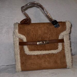 Elegant Brown and Cream Fur Crossbody Bag